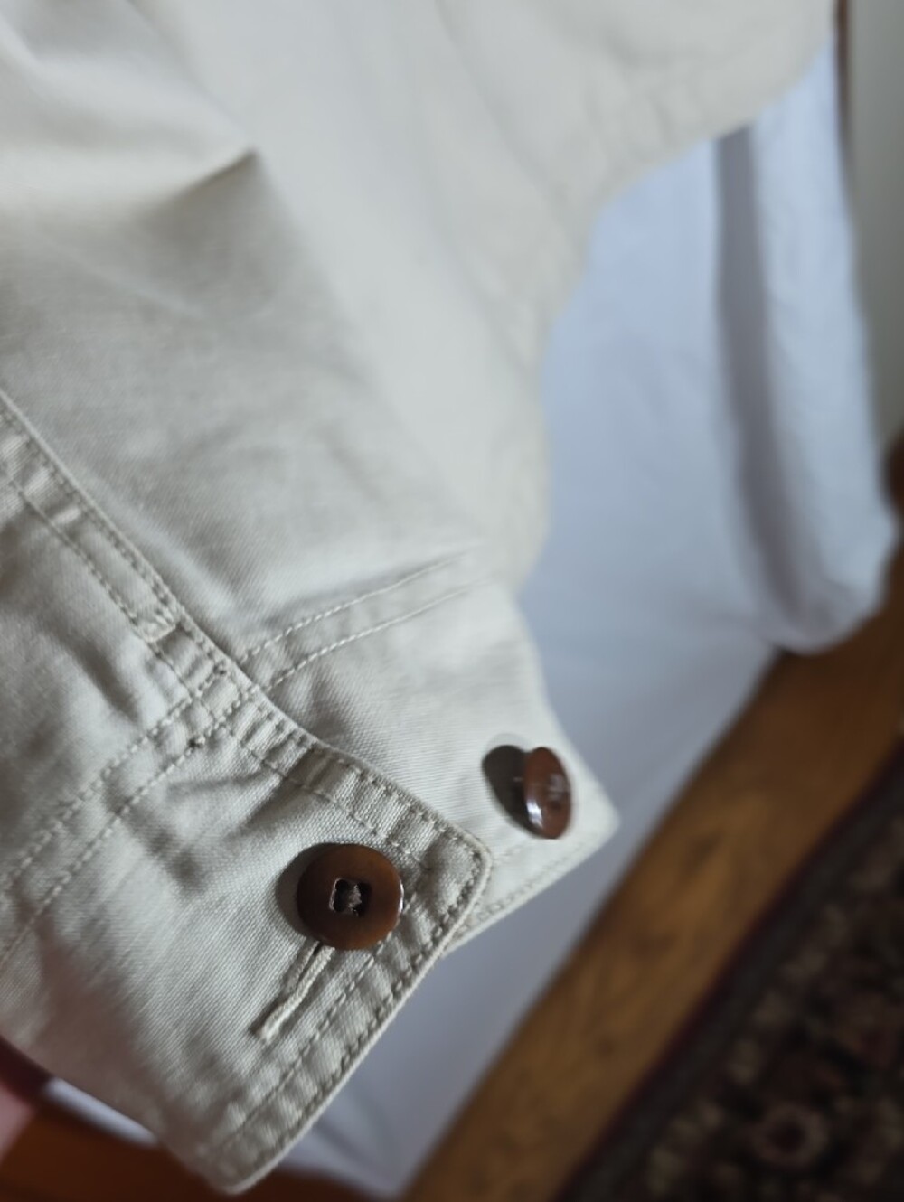L.L. Bean Women's Cream Canvas Field Jacket with Brown Corduroy Collar - Picture 4 of 6